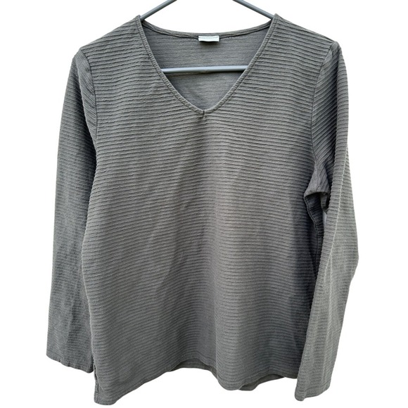 lascana Tops - Lascana Women's Gray Textured Long Sleeve V-neck Shirt Size Large 12/14